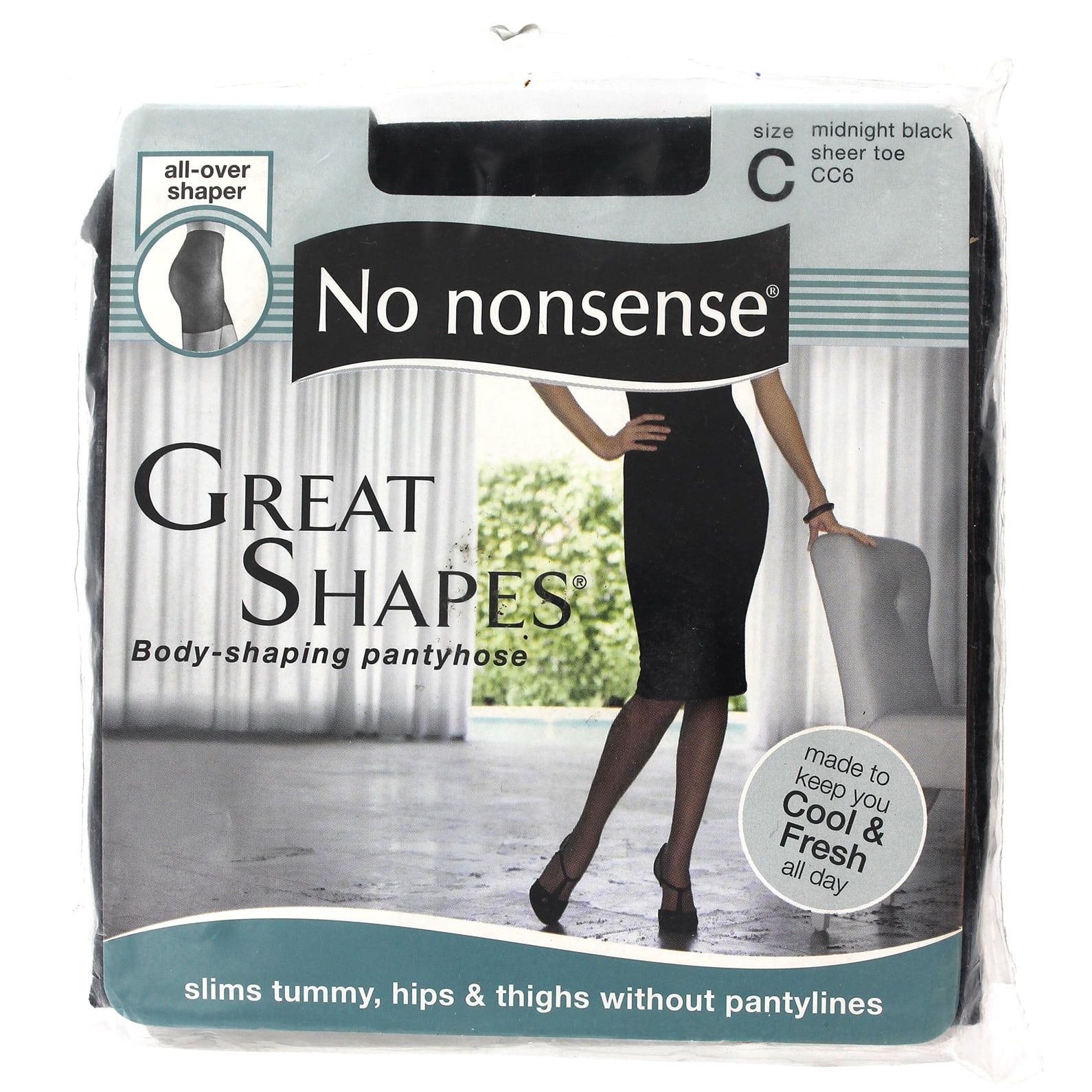 No Nonsense Smart Support Pantyhose, Size C, Midnight Black, Control Top,  Sheer Toe, Shop