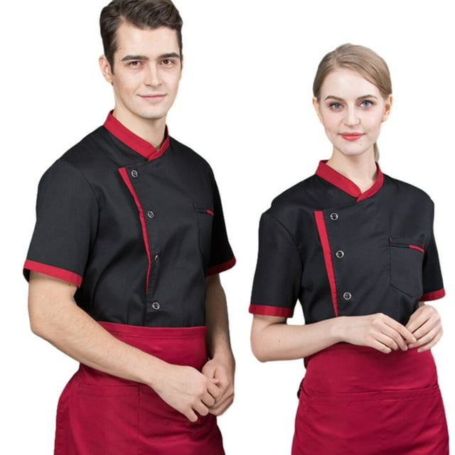 Chef Jacket Men Chef Coat Skin Friendly Breathable Skin Friendly Chef Chef Uniforms O-Neck Cheap Short Sleeve Tops Bakery Cooking Clothes Work Wear Black XXL