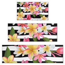 Pioneer Flower Floral Print Pattern Kitchen Rugs Sets Of 3,Kitchen Runner Rugs Non Skid Washable,Decorative Kitchen Floor Mats for Kitchen,Sink,Laundry,17"x30"  17"x47"   17"x59"