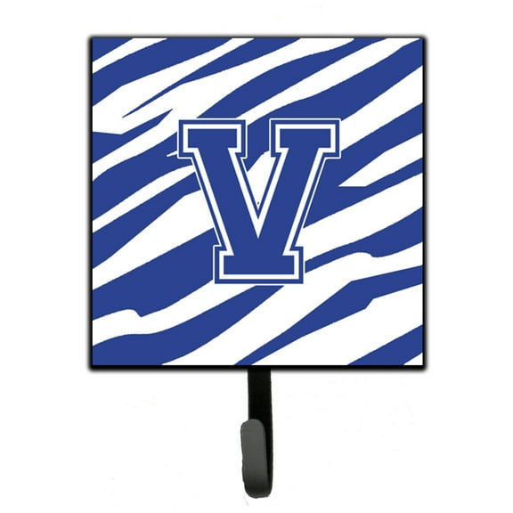 Letter V Initial Tiger Stripe Blue and White Leash or Key Holder