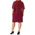 thumbnail image 3 of Agnes Orinda Plus Size Cape Dress for Women Sleeveless with Lace Overlay Bodycon Party Pencil Dress 1X Burgundy, 3 of 6