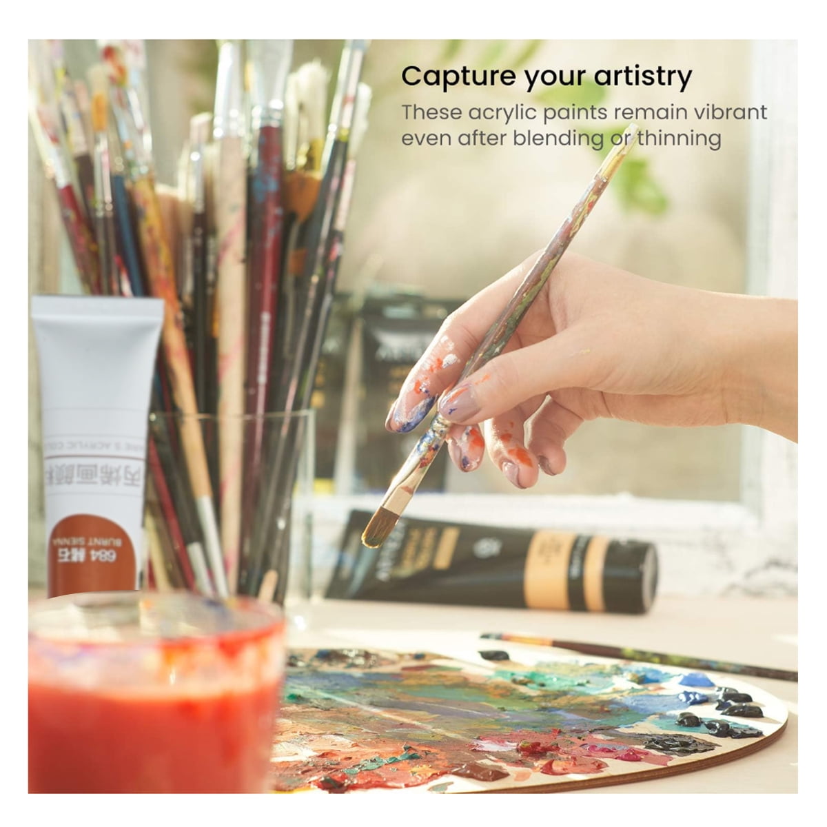 Acrylic Paint Set, 24 Colors x 12ml/0.4oz - Rich Pigments, Non-Toxic, Vibrant Colors for Canvas, Wood, Fabric & Crafts, Ideal for Artists, Beginners, Students & Hobbyists