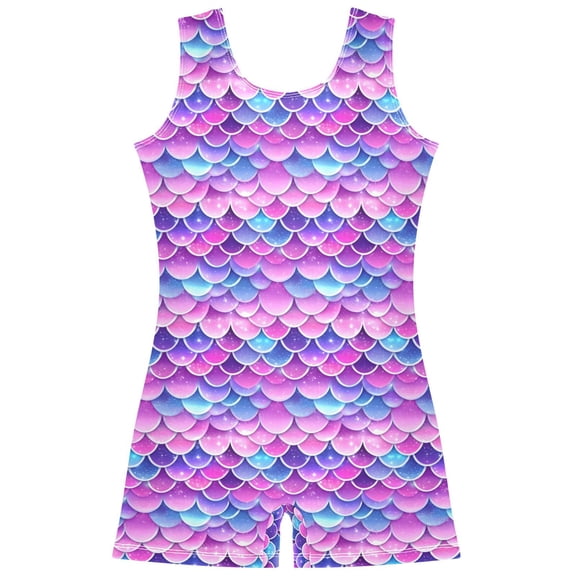 joogoo Sparkling Mermaid Scales Pattern Girls Leotards Gymnastics Tumbling Outfit Biketard Unitard 5-6Years