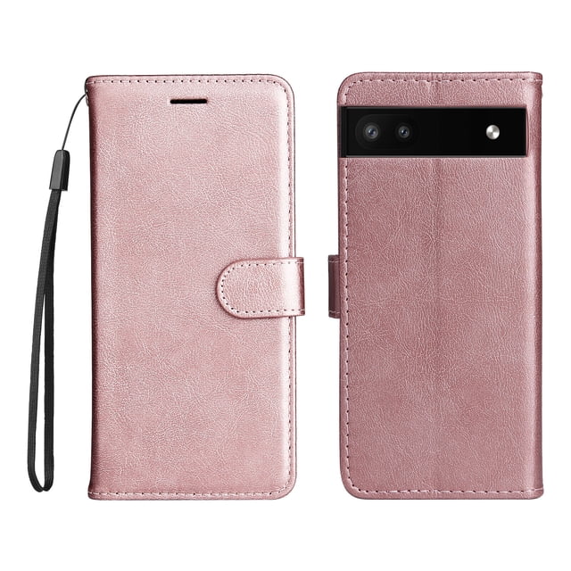 Compatible with Google Pixel 6A 5G Case Premium Leather Cover with Cash Card Slots Soft TPU Back Cover Magnetic Flip Leather Wallet Case - Pink