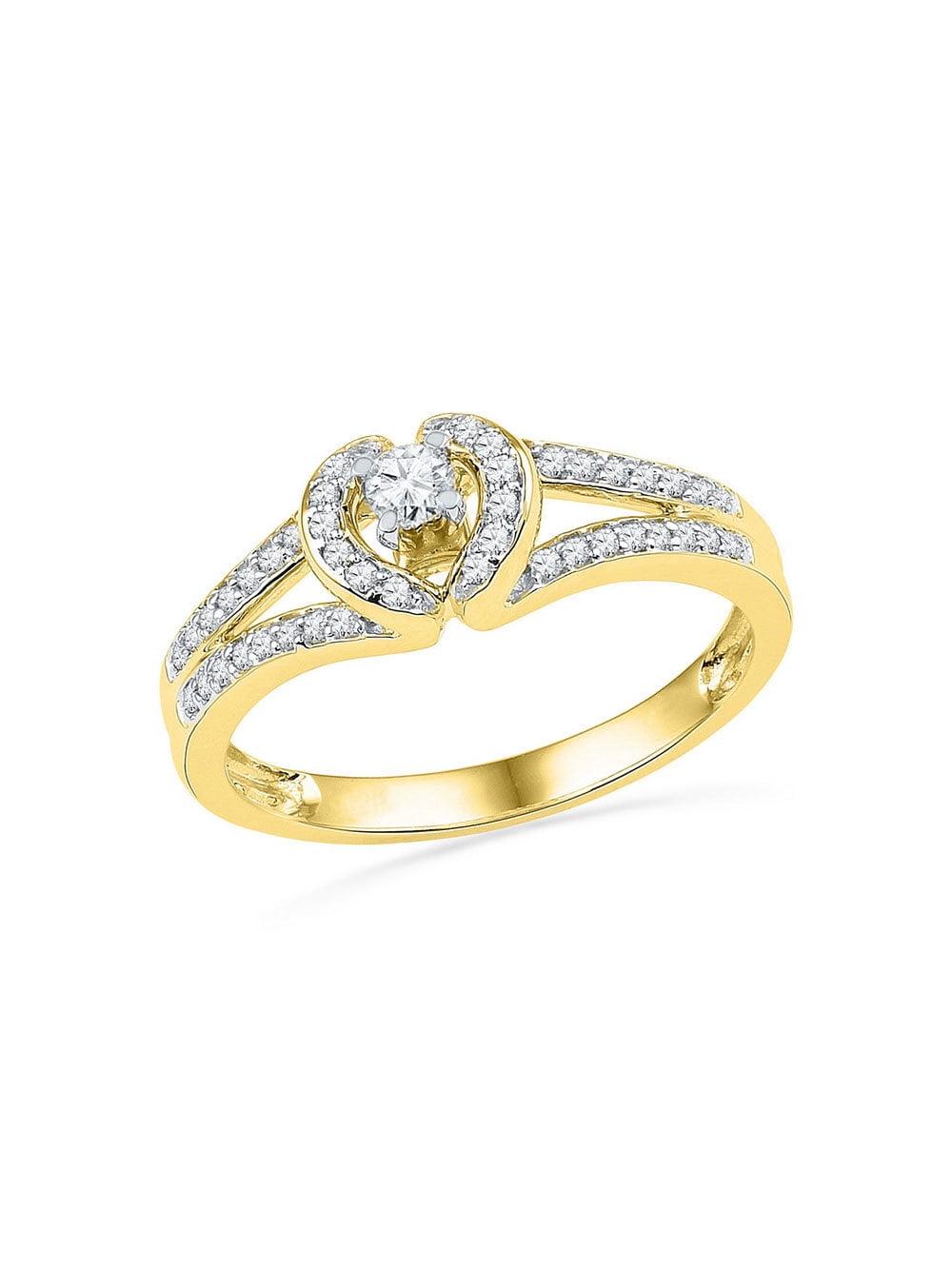 The Diamond Deal 10kt Yellow Gold Womens Round Diamond Heart Promise
