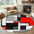 thumbnail image 3 of 6ft Washable Round Rug, Abstract Non-Slip Circle Area Rug for Living Room Bedroom, Medieval Red Black Geometrical Indoor Floor Mat for Home Decor, 3 of 9
