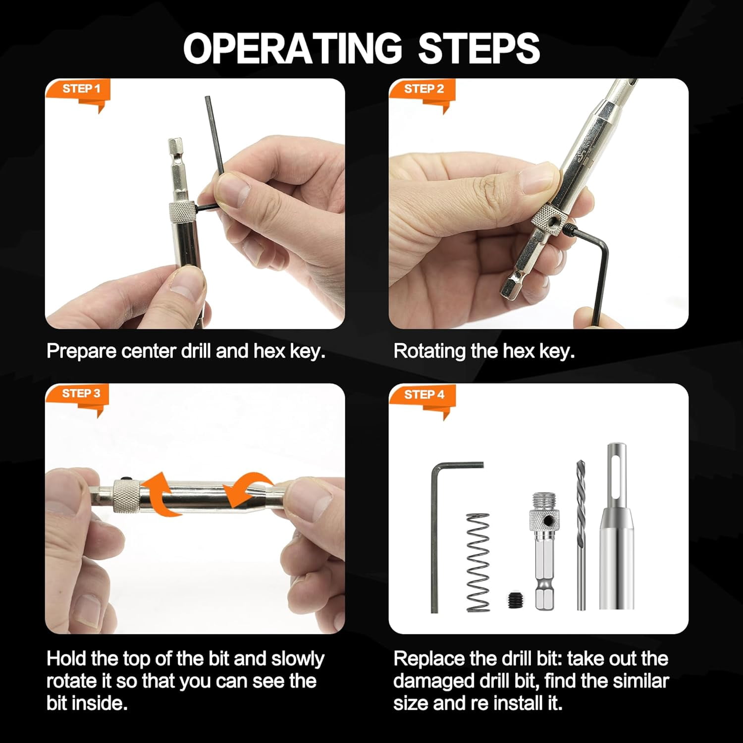 ABCISI 17pcs VIX Bits Self Centering Drill Bit Set, 1/4" Hex Shank Self Centering Hinge Tapper Core Drill Bit Set for Woodworking Window Door Hinge with 1 Hex Key & 8 Drill Bits 5/64"-1/4"