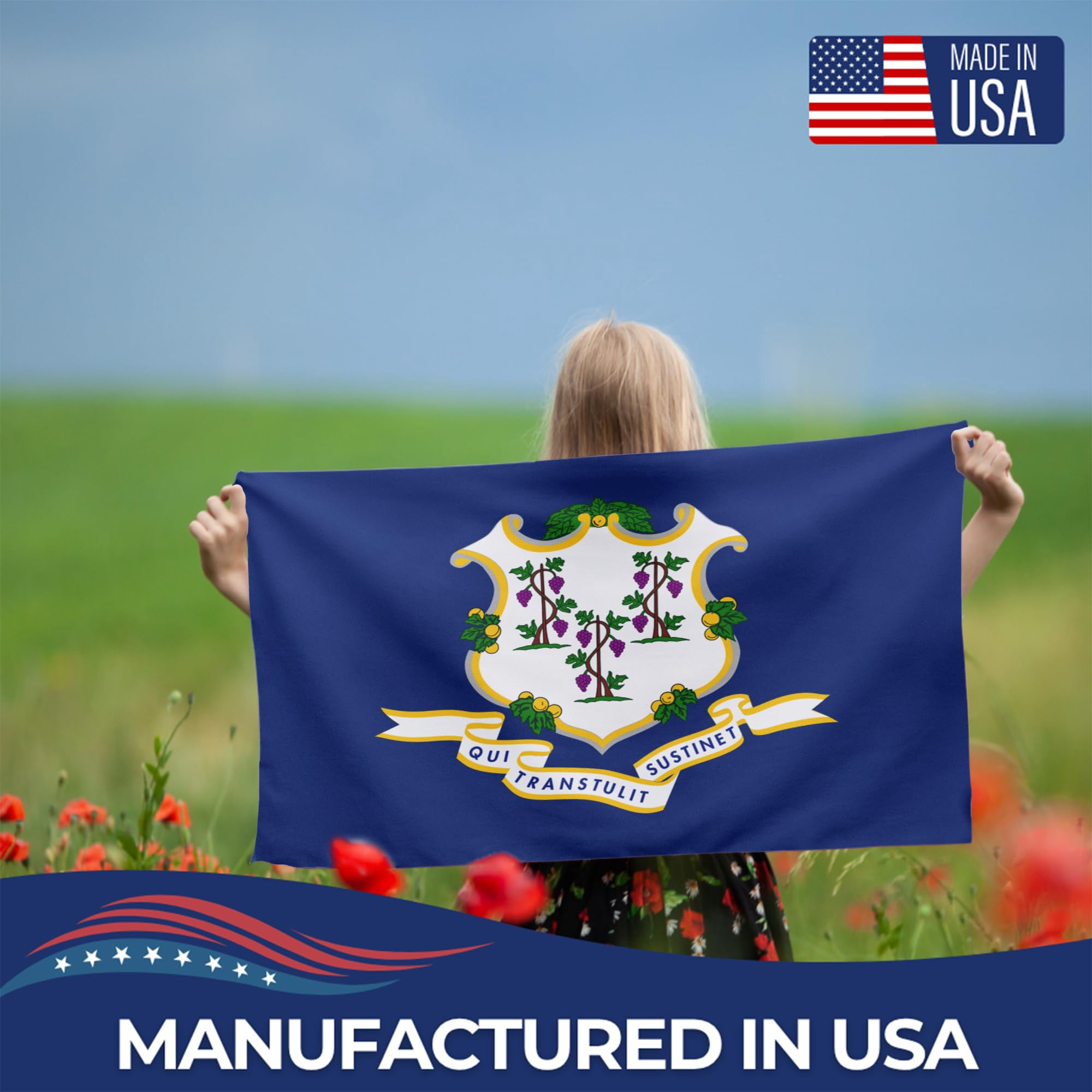 Connecticut Outdoor Flag (5x8ft) by DreamController - Durable, Fade-Resistant Polyester, Double-Stitched, Brass Grommets - HD Printed USA State Flag - Made in USA