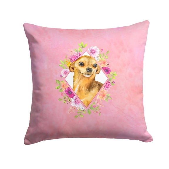 Chihuahua #1 Pink Flowers Fabric Decorative Pillow