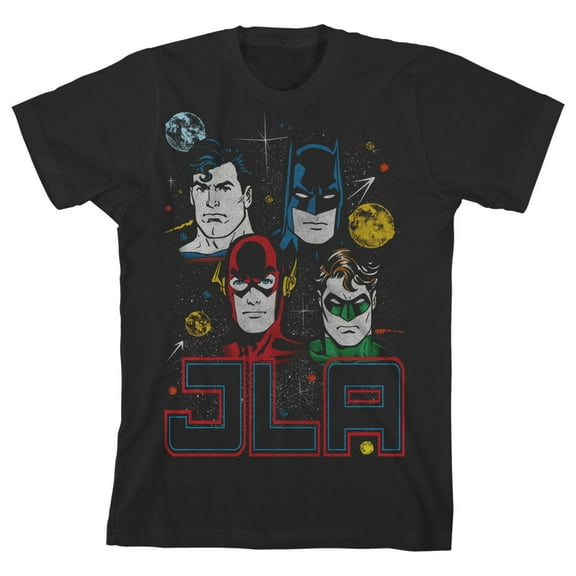 Justice League JLA Four Heroes Boy's Black T-shirt-XL