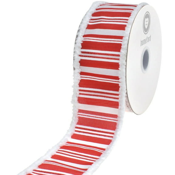 HOMEFORD Christmas Glittered Stripes Snowy Edge Satin Wired Ribbon, 2-1/2-inch, 10-yard, White