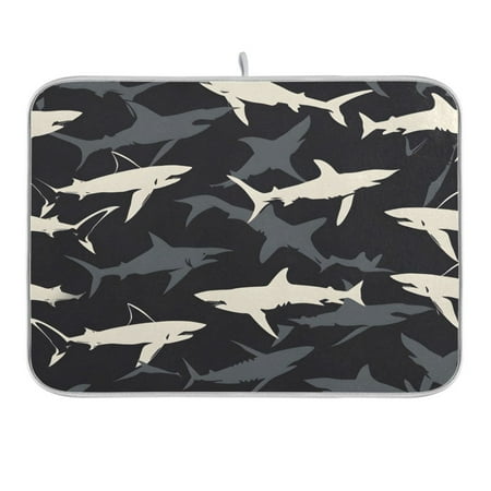 

Dish Drying Mat Kitchen Counter Shark Outline Dishes Drainer Pad Absorbent Microfiber Reversible 18 x24