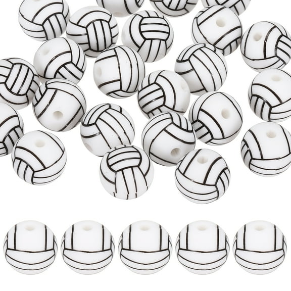 25-Pack Sports Ball Beads 12mm White Round Loose Rubber Volleyball Beads for DIY Crafts/Bracelet/Necklace