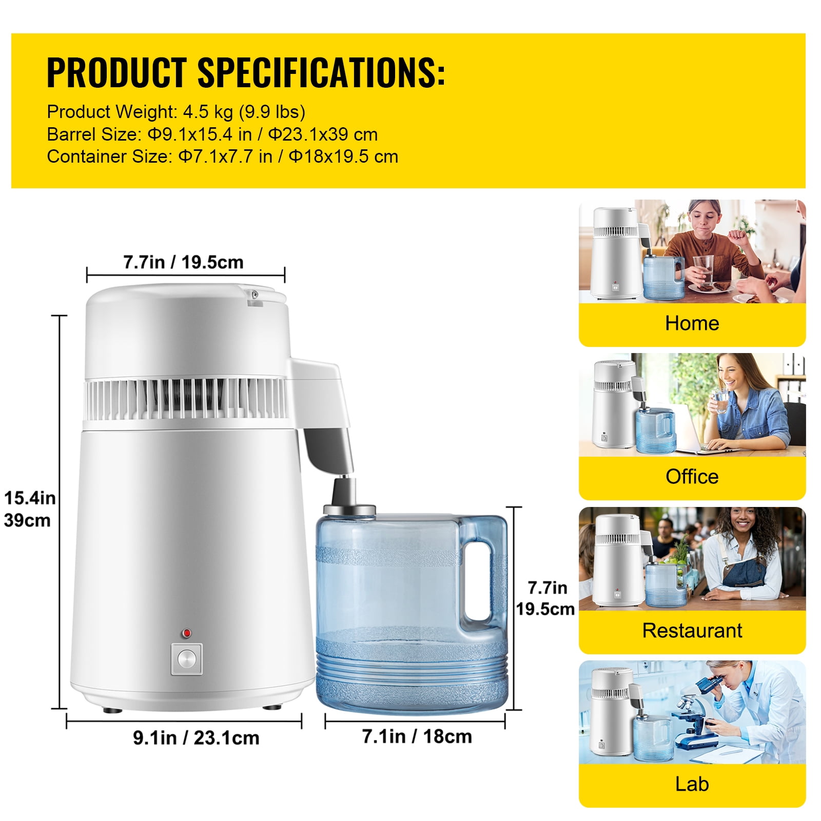 KFFKFF Water Distiller 750W, 1.1 Gal/4L,Distilled Water Maker Pure Water Purifier Filter