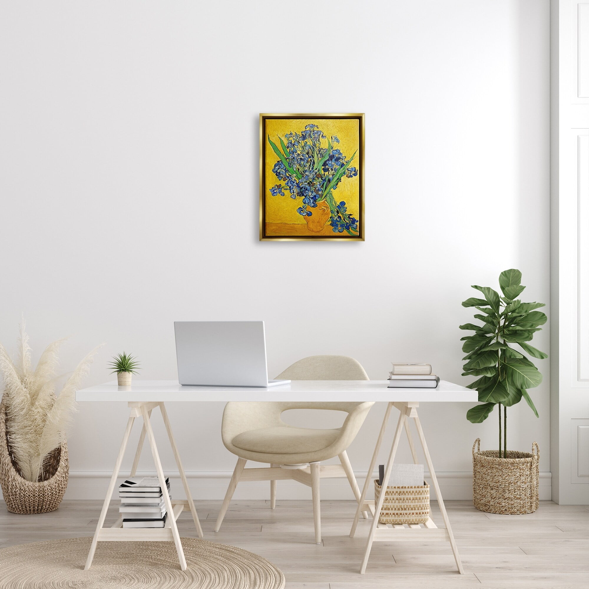 Stupell Industries Vaas met Irissen Vincent van Gogh Iris Flower Painting Painting Metallic Gold Floating Framed Canvas Print Wall Art, Design by one1000paintings