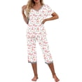 thumbnail image 2 of Rollbacks & More Viikei Women's Summer 2 Piece Outfits Lounge Sets,Women V-neck Short Sleeved Pajamas and Pants Set Casual Pajamas with Pockets Pink XXL, 2 of 5