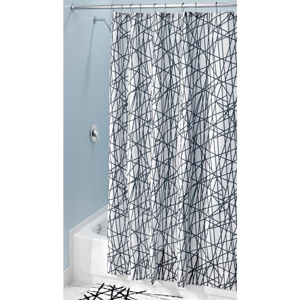 InterDesign Abstract Fabric Shower Curtain, Long 72" x 84", Black/White