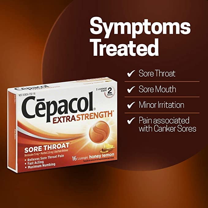 Cepacol Sore Throat Lozenges, Honey Lemon 16 ea (Pack of 6)