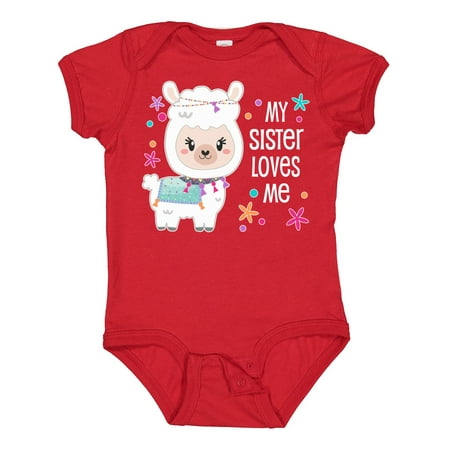 

Inktastic My Sister Loves Me- Cute and Happy Llama Gift Baby Boy or Baby Girl Bodysuit