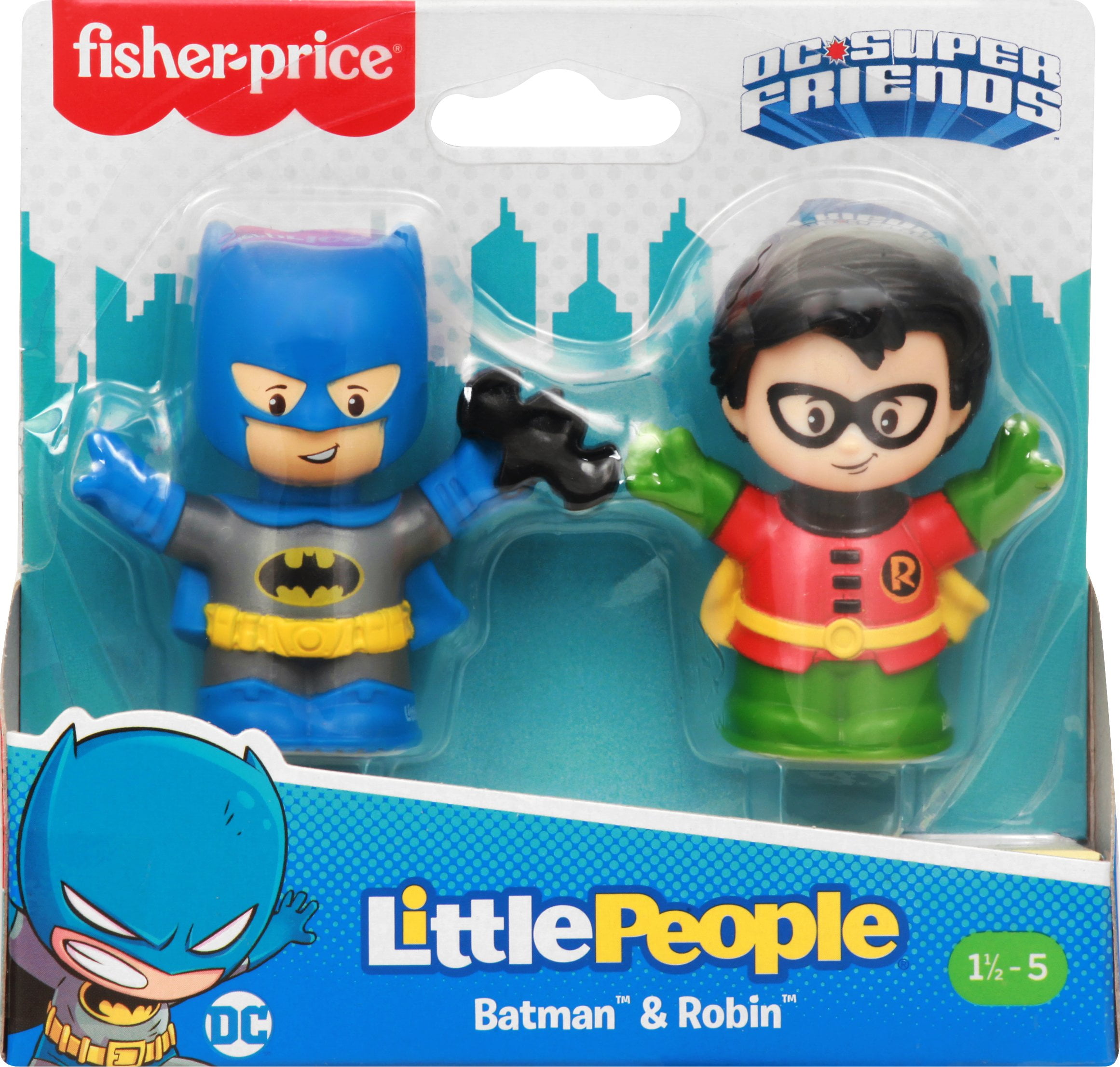 2Pcs Fisher Price Little People Dc Heroes Batman & Robin Figures Boy Kids Toys 