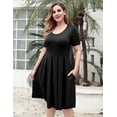 thumbnail image 5 of VERABENDI Women's Plus Size Dresses Short Sleeve Crew Neck Pleated Swing Dress with Pockets (L-4XL), 5 of 6