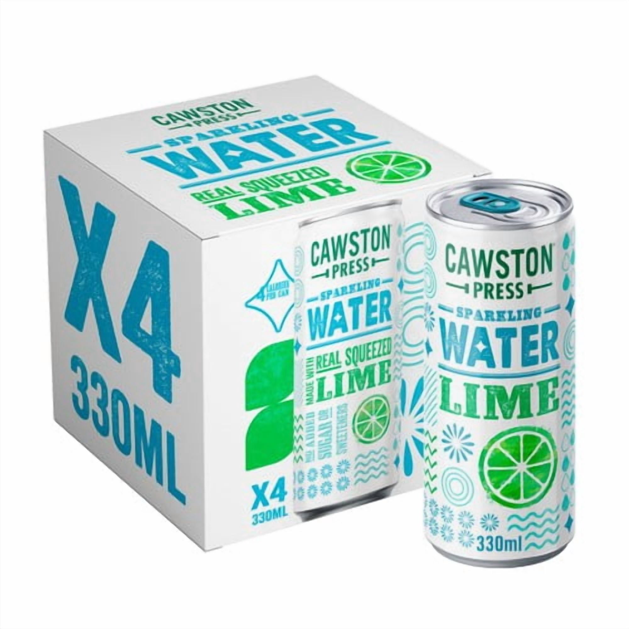 Cawston Press Lime Sparkling Water 4 x 330ml, British Import (Pack of 2)