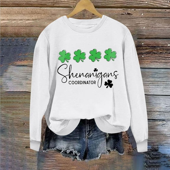 Herrnalise Women's St. Patrick's Day Clover Printed Tops Irish Shamrock Sweatshirt Long Sleeve Slouchy Pullover Tops Gear up for greatness for less