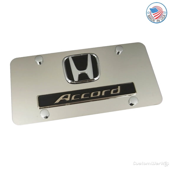 Honda Accord Black 3D Logo and Nameplate Chrome Stainless Steel License Plate