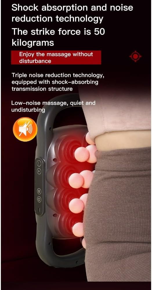 16-Head Percussion Massager with 9 Attachments - Cordless, Adjustable Speed Deep Muscle Massage Gun for Body Relaxation in Dark Grey