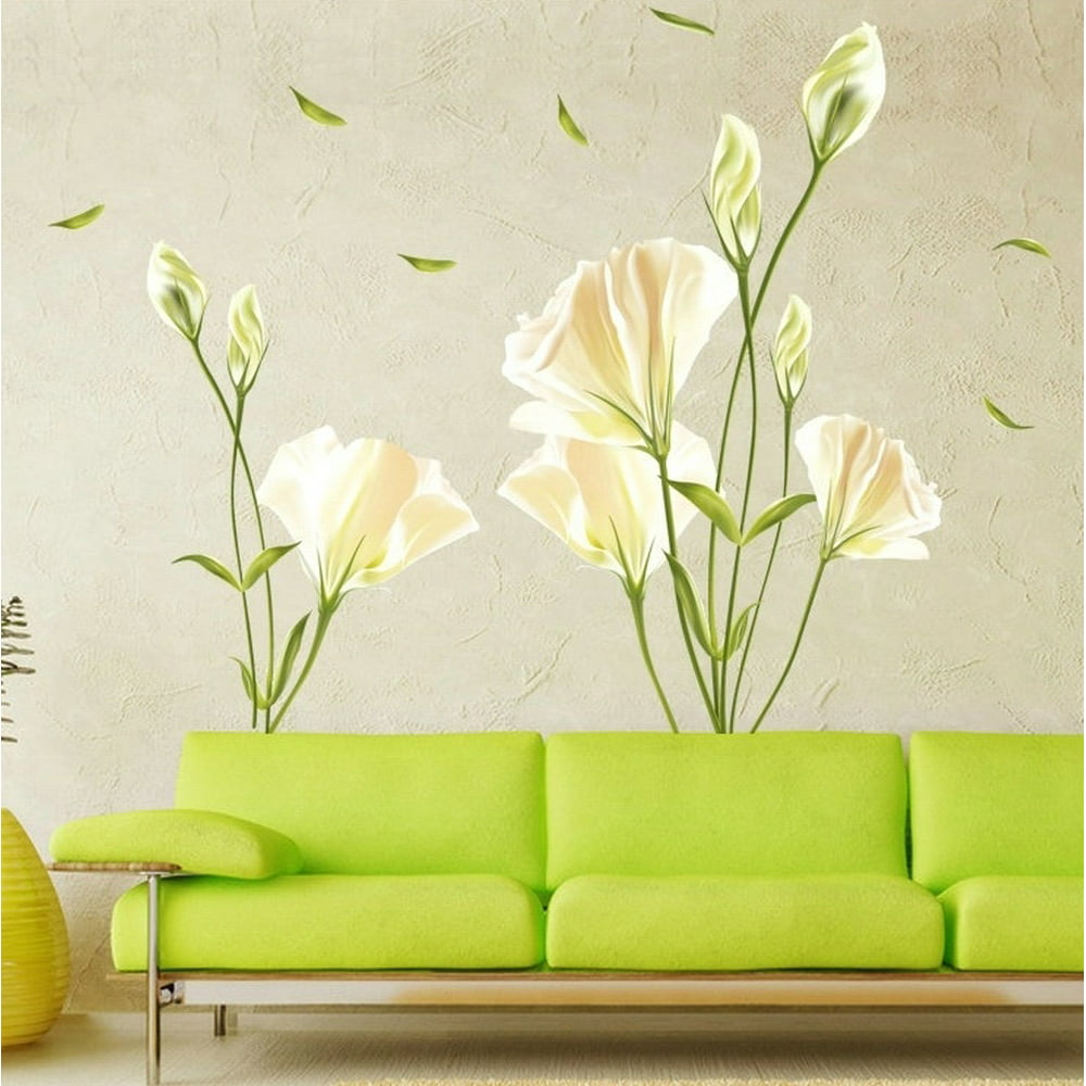 Outgeek Wall Stickers Removable Oil Proof Lily Pattern Wall Art Decals