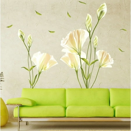 Outgeek Wall Stickers Removable Oil Proof Lily Pattern Wall Art Decals Mural Stickers for Home Bedroom Living Room Kindergarten