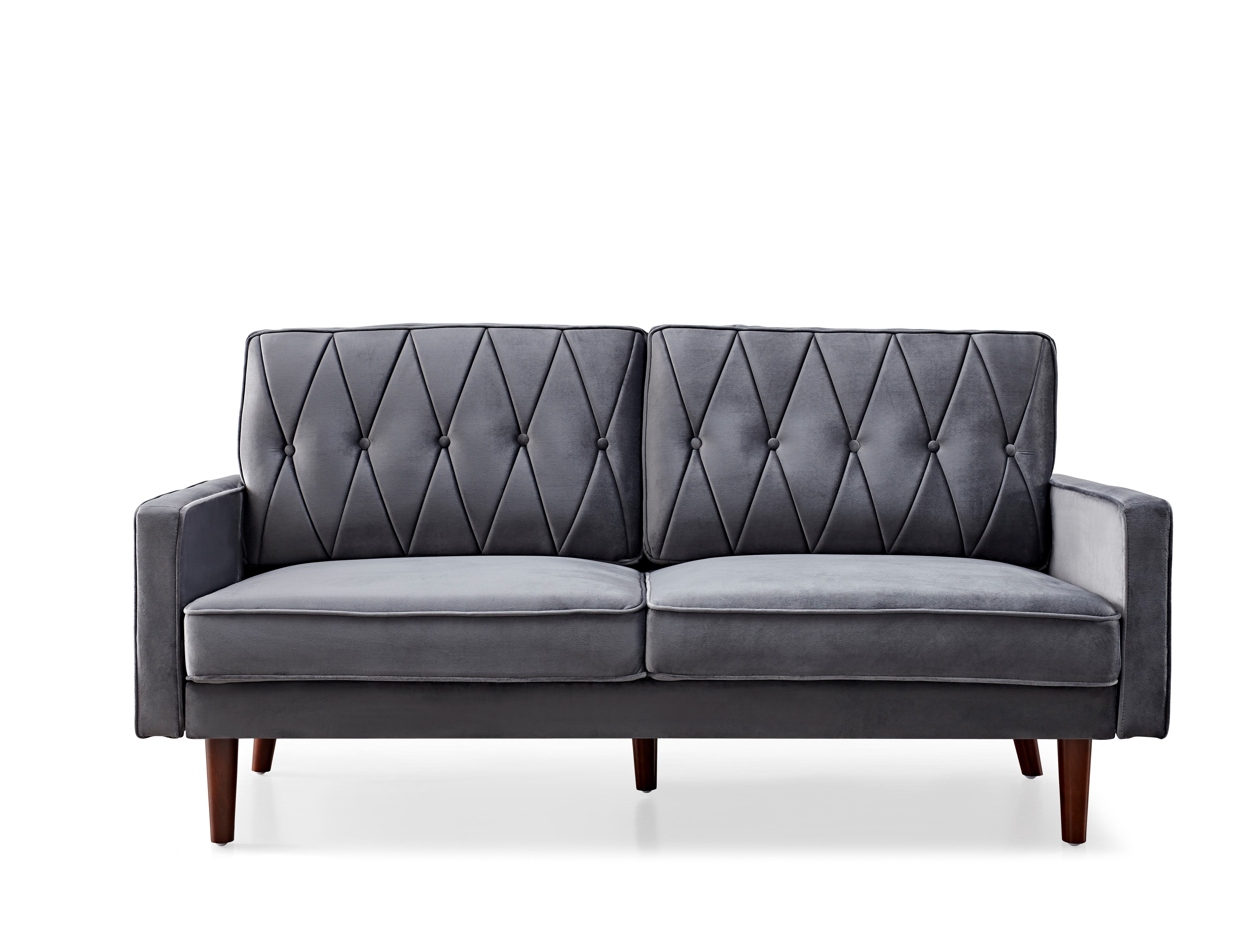 Uspridefurniture Tufted Cushion Back 69.3" Velvet Sofa, Grey