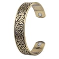 thumbnail image 1 of ​Brazalete ancho abierto de material acero inoxidable con runas nórdicas Oro antiguo, 1 of 9