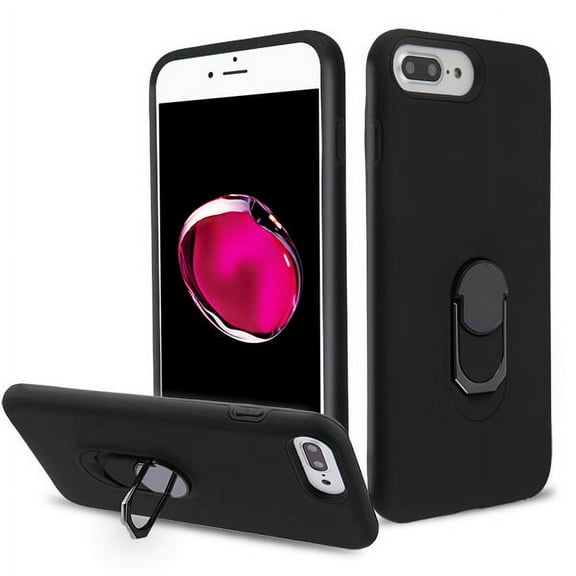 Apple iPhone 8 PLUS/ 7 PLUS /6s PLUS /6 PLUS Case Metal Ring Kickstand TPU Shockproof Hybrid Dual Layer Grip 360° Rotate Ring Holder Stand Magnetic Phone Shell BLACK Cover for iPhone 7/8 /6s/6 PLUS