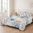 thumbnail image 2 of Quilts King Size Bedding Set, Blue Beige Leaves Lightweight Quilted Comforter, Farmhouse Minimalist Botanical Soft Reversible Bedspread Coverlet with Pillow Covers for All Season, 96" x 106", 2 of 9