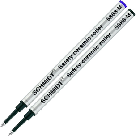 Schmidt 5888 Safety Ceramic Rollerball Metal Refill - Black, Blue Ink (Medium Tip 0.7mm) - Pack of 2