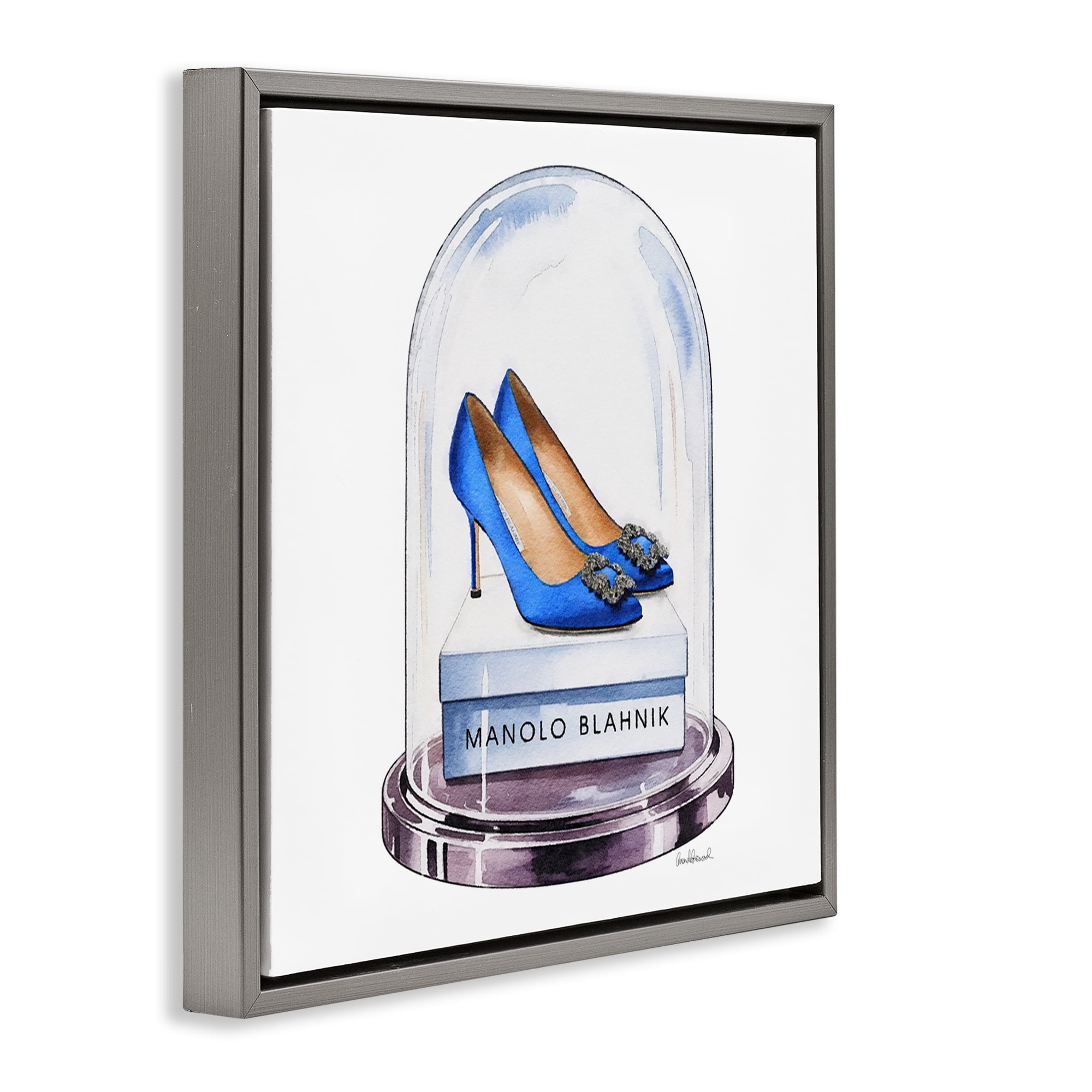 Stupell Industries Blue Heels in Bell Jar Gray Framed Floater Canvas Wall Art, design by Amanda Greenwood