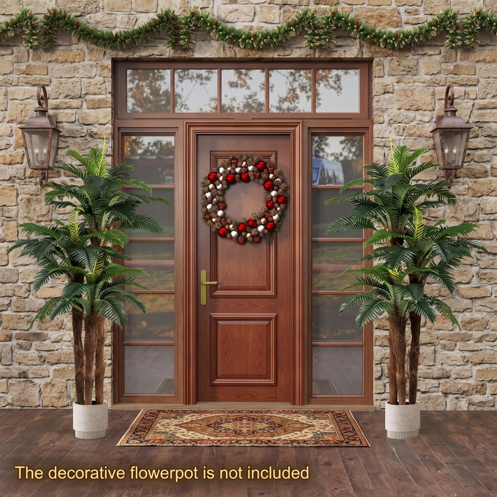 ALPULON 2 Pack Artificial Palm Tree 6.3 FT Tall Faux Tropical Plant with Adjustable Bendable Leaves and Cement-Filled Pot for Indoor Home Office, Green and Black