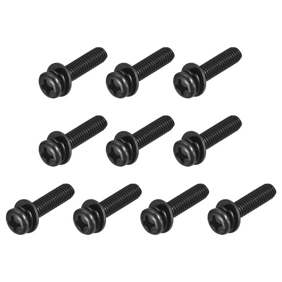 Uxcell M6 x 25mm Carbon Steel Phillips Pan Head Machine Screws Bolts Combine with Spring Washer and Plain Washers 10pack