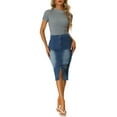 thumbnail image 2 of INSPIRE CHIC Women's Bodycon Midi Skirt High Elastic Waist Split Front Denim Pencil Skirt, 2 of 5