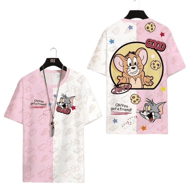 Playera SANMU con estampado de Tom y Jerry, manga corta para hombre
