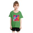 thumbnail image 1 of YOUSNH T-Shirt à Manches Courtes Col Rond Imprimé Mode Mignon pour Filles, Décontracté, Ample, Été, Vert 6-8 Ans, 1 of 5