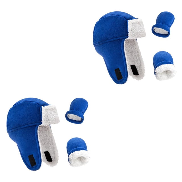 Sonducket Sombrero para niños pequeños No se ensucia fácilmente Mitones de doble capa forrados con forro polar Guantes de invierno a prueba de viento de Azul zafiro 2piezas Sonducket CBP231277