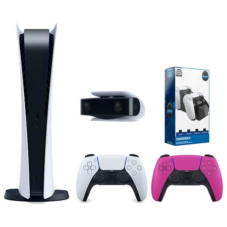 Sony Playstation 5 Digital Edition Console with Extra Pink Controller  1080p HD Camera and Surge Dual Controller Charge Dock Bundle