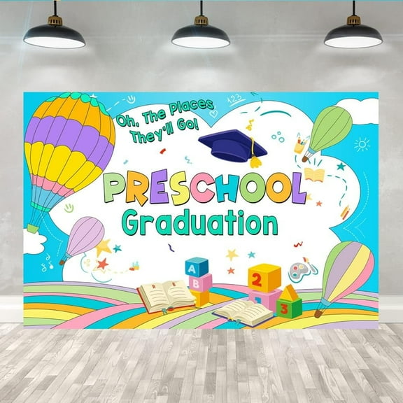 Graduation Backdrop Preschool Class of 2024 Congradulation The Places They Will Go Backdrop Bachelor Cap Congrats Grad Celebration Party Background Photo Booth Studio Props Banner 5x3ft