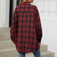 thumbnail image 6 of Caqnni Womens Plaid Shacket Jacket Long Corduroy Shirt Casual Lapel Button Up Flannel Trench Coats Long Coats (Red,L), 6 of 8