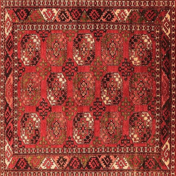 Ahgly Company Indoor Square Oriental Orange Industrial Area Rugs, 8' Square