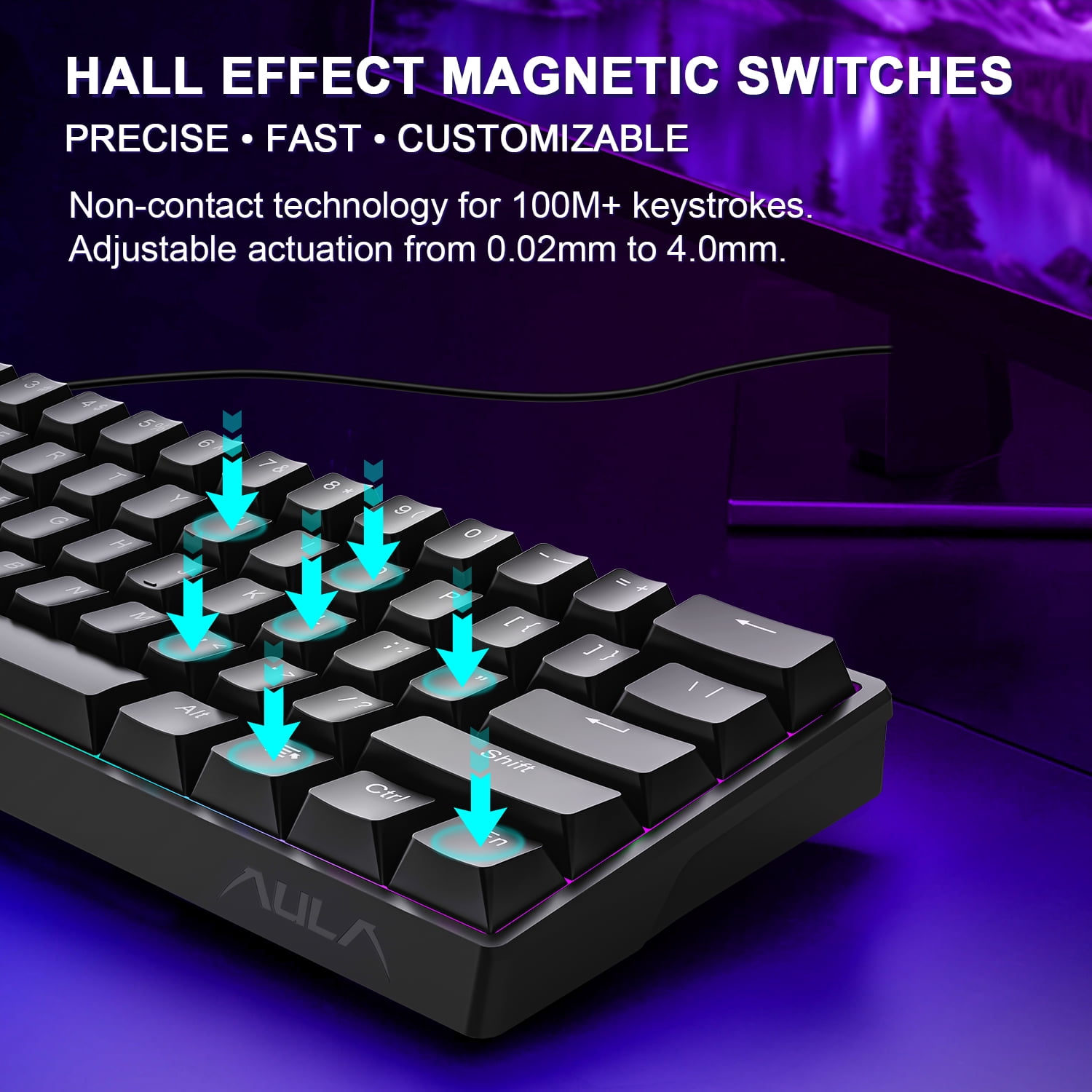 Aula WIN60 HE 60% Mechanical Gaming Keyboard, Magnetic Switch, 8000Hz Polling Rate, Adjustable Actuation Rapid Trigger Mode, RGB Hot Swappable PBT Keyboard Wired, 60 Percent Compact Design for PC
