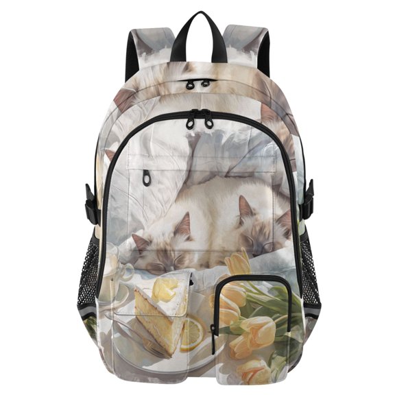 DIXRUYEE Cats with Lemon Cake Backpack for School 14”Laptop Compatible with Reflective Safety Strips
