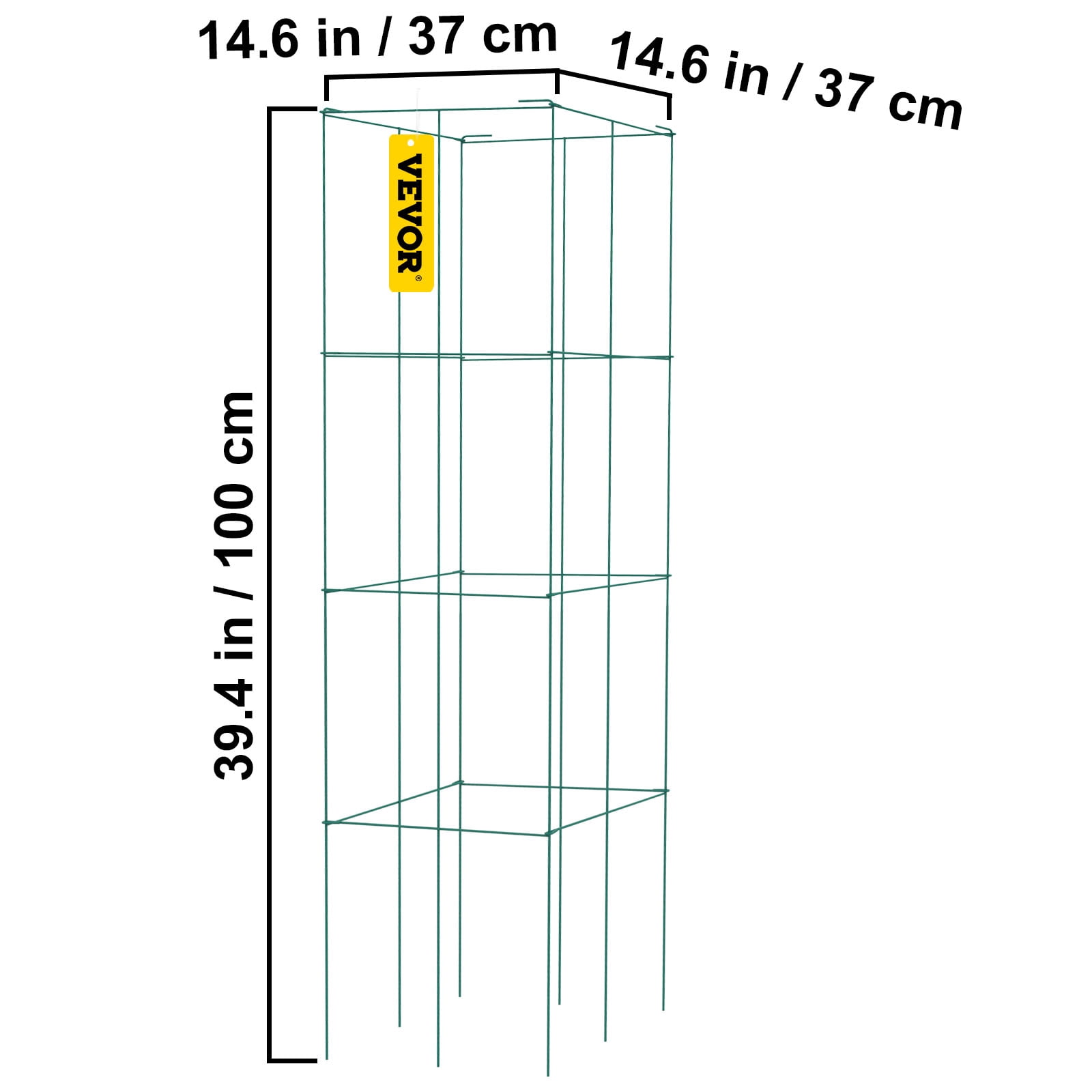VEVOR 6 Pack Square Folding Tomato Cages 39" Plant Support Stake Tower PVC-coated Steel Tomato Cage Towers for Tomato Plants, Eggplants, Cucumber, Climbing Plants and More
